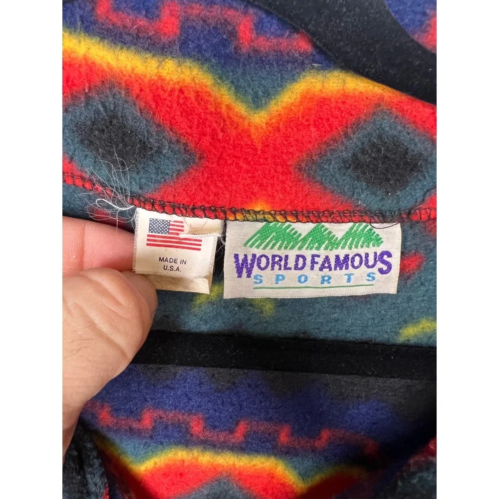 World Famous Sports Fleece Jacket Southwest Geometric Print Made in USA XL